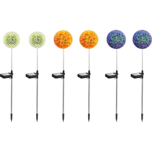 2pcs LED Solar Light Dandelion Flower Ball Outdoor Waterproof Garden Lawn Stakes Lamps Yard Art for Home Courtyard Decoration