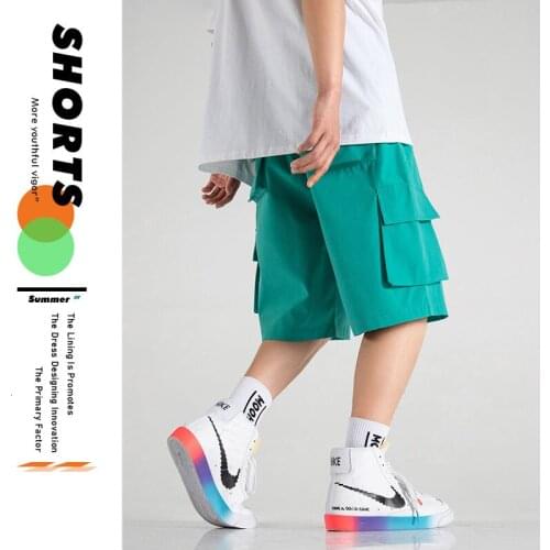 2021 Mens Trendy Overalls Multi Pocket Harem Shorts Casual Jogger Cargo Shorts Loose Bodybuilding Beach Streetwear Shorts M-5XL