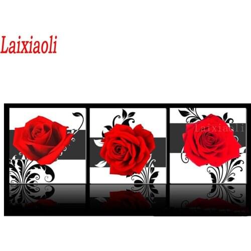 3 PCS 5D round square diamond embroidery red rose landscape full sets diamond painting mosaic pictures rhinestones modern Art