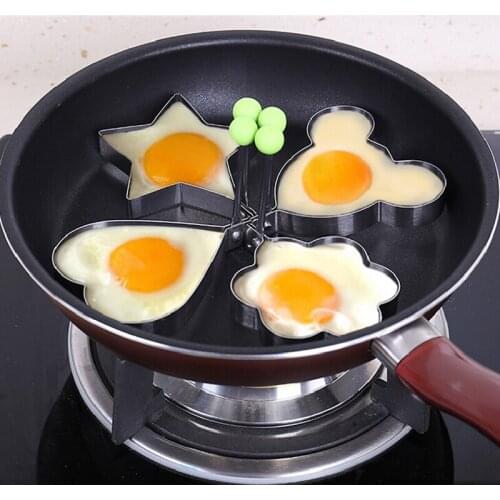 4 Styles Fried Egg Molds Cover Cooking Tools Thickening Stainless Steel Love Flower Shaped Omelette Molds 35FP11