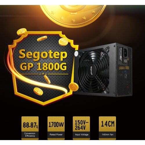 Segotep 1700W Coin Mining Miner Power Supply Support 8 Graphics Card Active PFC Power Supply for for asic antminer l3 S9 S7 Rig