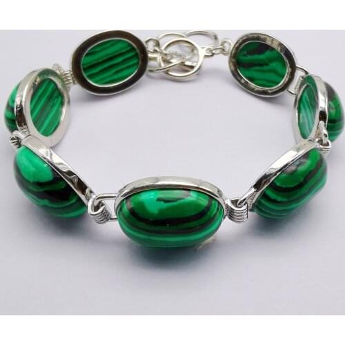 Handmade Jewelry Bracelet For Women Oval CAB Cabochon Beads Natural Stone Green Malachite Bracelet Adjustable 1Pcs H895