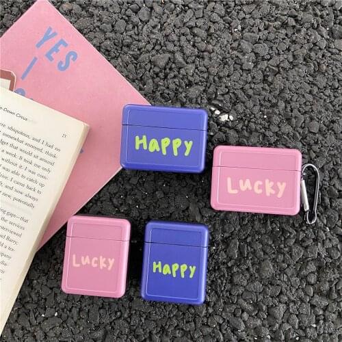 Simple Solid color letters HAPPY LUCKY cases For Apple AirPods Pro Earphone Case Wireless Earphone air pods 1 2 Cover capa Bags