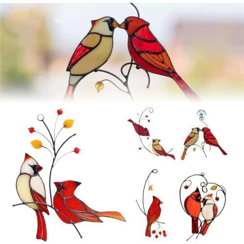 Cardinals Birds Stained Glass Ornament Wall Decor Hanging Layout Home Decor Wedding Room Decoration Window Stickers