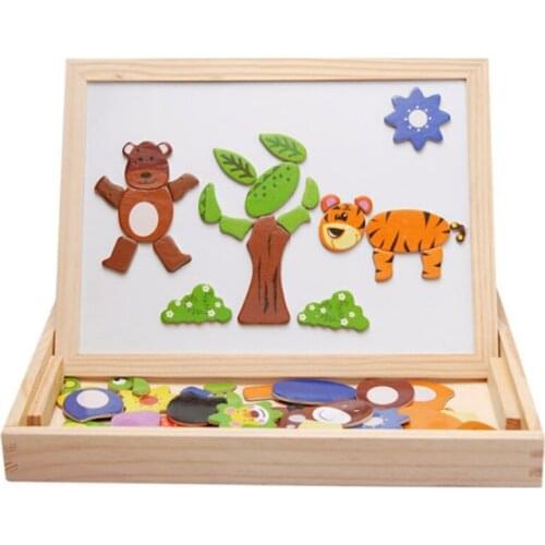 Wooden Multifunction Children Animal Puzzle Writing Magnetic Drawing Board Blackboard Learning Education Toys For Kids