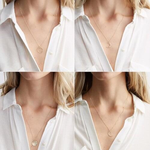 JUJIE Simple Design Stainless Steel Chain Moon Necklace For Women 2021 Minimalist Pendant Choker Jewelry Wholesale/Dropshipping