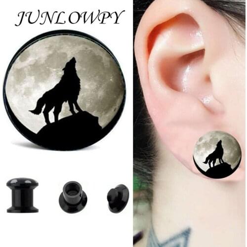 JunlowPY Acrylic custom ear plugs tunnels Night Wolf piercing body jewelry ear expander gauges Earring kits Flesh tunnel