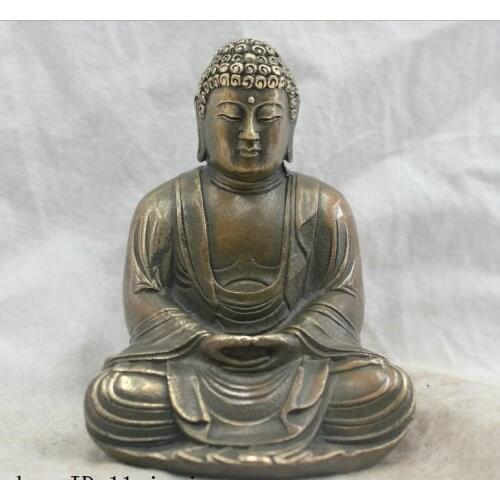 Chinese Folk Culture Handmade Brass Bronze Statue Sakyamuni Buddha Sculpture