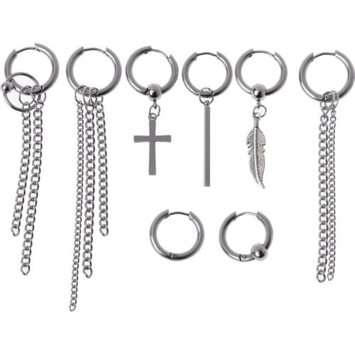 Korean Jewelry Titanium Steel Earrings Long Men Boys Hoop Chain Drop Earrings