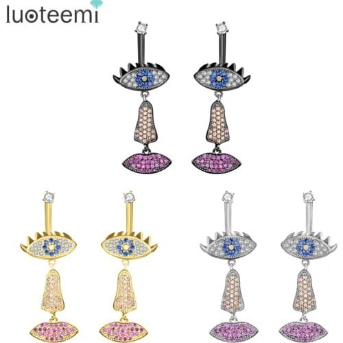LUOTEEMI New Trendy Face Style Elegant Jewelry Eyes Nose Mouth Shape Unique Double Side Drop Earrings for Women Girl Party Gift