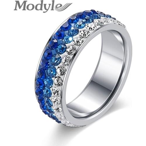 Modyle Fashion Women Crystal Rings Gold-Color Stainless Steel Wedding Rings For Women Party Jewelry Wholesale