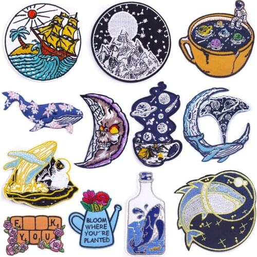 Pulaqi Whale/Astronaut Patch Iron On Patches On Clothes Stripe Sewing Outdoor Patch Embroidered Patches For Clothing Applique