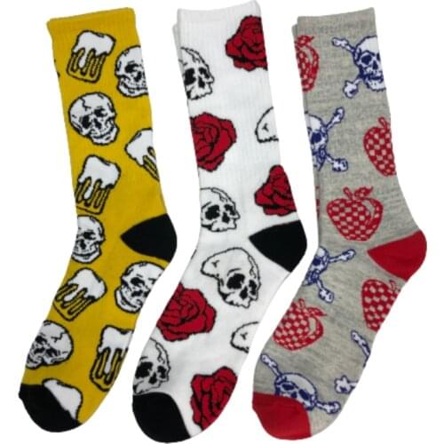 Cotton Socks Creative Funny Skull Head Socks Trend Hip Hop Skateboard Towel Bottom Iong Socks Personality Fashion Street Style