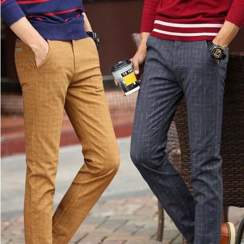 2020 New Mens Slim Casual Pants Men Fashion Business Stretch Trousers Straight Male Plaid Work Pant Plus Size 28-38