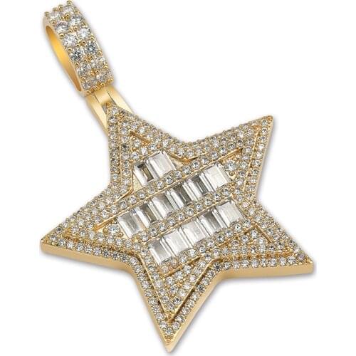 New Fashion Charm Hip Hop Jewelry Micro Paved Cubic Zirconia Bling Iced Out Star Pendant Necklace Rapper Gift for Women Men