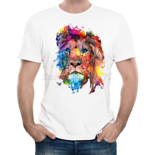 New Arrivals 2019 Mens Fashion Painted Colorful lion Design T Shirt Cool Summer Tops High Quality Casual Tee