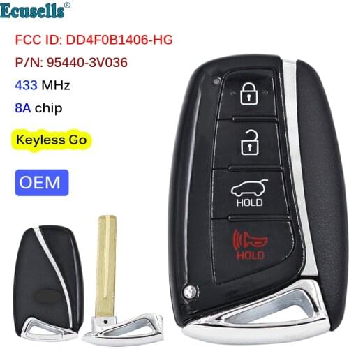 OEM Keyless Go Smart Remote Key With 4 Button 433MHz 8A FOB for Hyundai Azera 2015-2018 P/N: 95440-3V036 FCC ID: DD4F0B1406-HG