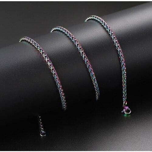 3MM Colorful Stainless Steel Keel Necklace For Men Women Chunky Wheat Basket Link Chains Pendant Accessories Kpop Jewelry Gifts