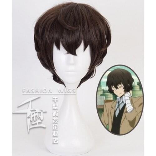 Bungo Stray Dogs Dazai Osamu Short Brown Cosplay Wig Men Adult Synthetic Hair Halloween Costume Party Wigs