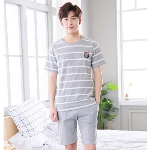 Man Pajamas Summer Thin Short Sleeve Shorts Striped Male Enlarge Code Middle Age Summer Pure Cotton Youth Home Furnishing Suit