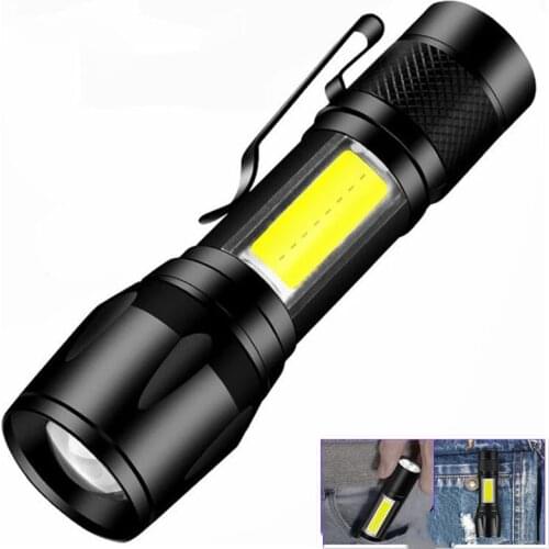 Mini Portable LED Flashlight USB rechargeable COB ZOOM Flashlight Outdoor Hunting Torch Lamps Camping Working Lights Dropship