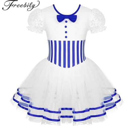 Christmas Kids Girls Short Lace Puff Sleeves Ballet Figure Skating Baton Twirling Mesh Leotard Dress Competition Dance Costume