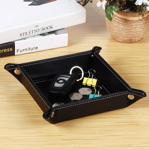 Rquare 22*22cm woode+PU leather storage tray Office desk storage box serving tray Home decoration box Key storage box PTP11