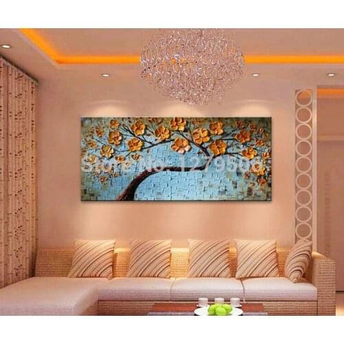 Hand Painted Abstract Colorful Palette Knife tree flower Oil Painting On Canvas Wall Pictures for Living Room Bedroom Home Decor