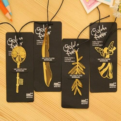 Stylish Gold Angel Marks Leaf Key Bookmarks Book Mark Plated Hollow Animal Feather Bookmark Office Supplies