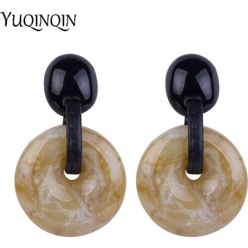 Vintage Dangle Acrylic Fashion Earrings for Women 2018 Statement Circle Geometric Resin Dangling Earring Leather Jewelry Brincos