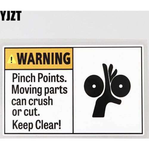 YJZT 14.6CM×9.2CM Warning Pinch Points Moving Parts Crush Decal PVC Car Sticker 12C-0138