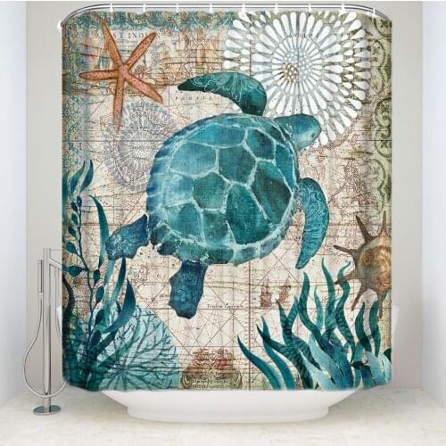 Fabric Shower Curtain Sea Turtle Home Decor Bathroom Accessories Waterproof Polyester Whale Octopus Seahorse Bath Curtains
