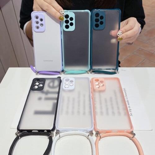Candy Color Camera Lens Protection Case for Samsung A72 A52 A42 A32 A12 A02 A51 5G Necklace Cord Chain Hanging Rope Clear Cover
