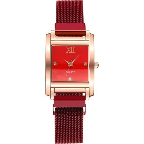 40%HOT Fashion Women Rhinestone Square Dial Magnetic Buckle Analog Quartz Wrist Watch