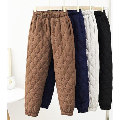 2020 Women Winter Thicken Elastic High Waist Long Harem Pants Pockets Casual Cotton Pad Trousers