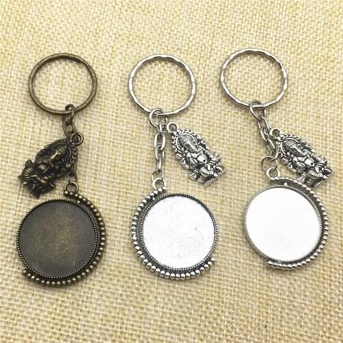 2Pcs Keychain Tow Side Cabochon Base Buddha Pendant 3Colors Rotation Round 25mm Dia Diy Key Rings Jewelry Finding Diy Making