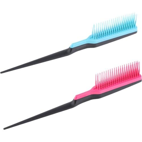 2x Barber Plastic Rat Tail Teasing Volumizing Detangling Hairbrush Rose Red+Blue