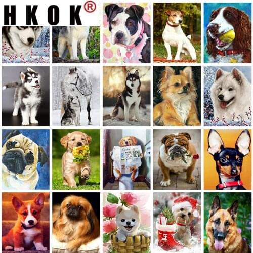 HKOK 5D DIY Diamond Painting Dogs Full Square Drill Diamond Embroidery Animals Mosaic Sale Rhinestone Art Living Room Home Decor