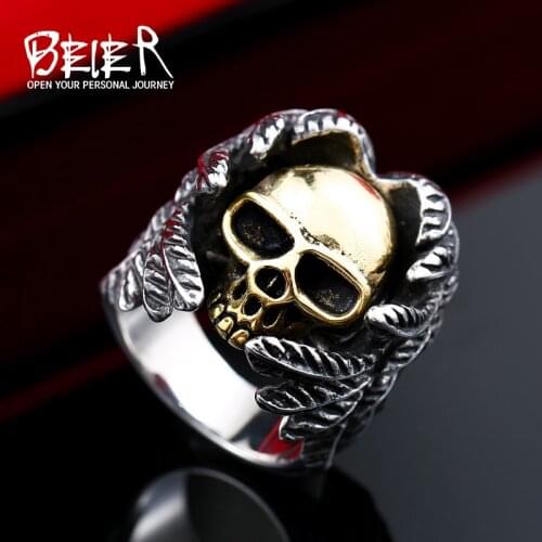 Beier 316L Stainless Steel ring biker Ring skull Mans special copper fashion jewelry LLBR8-365R