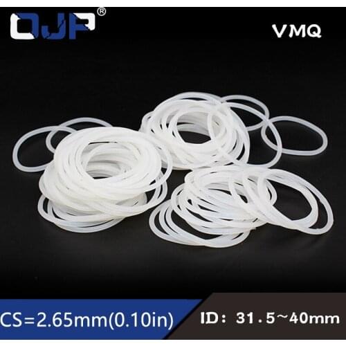 5PCS/lot White Silicon Ring Silicone O ring 2.65mm Thickness ID31.5/32.5/34.5/36.5/37.5/38.7/40mm Rubber ORing Seal Gasket Ring