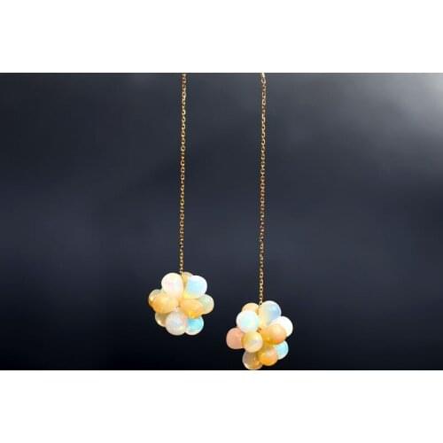 DAIMI 18k gold Genuine Gemstones opal long earrings natural earrings for girlfriend gifts
