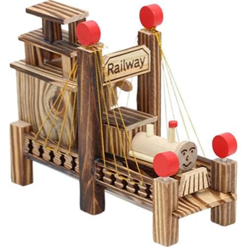 Wooden Music Box Train & Bridge Model Retro Kids Toy For Living Room Home Decor