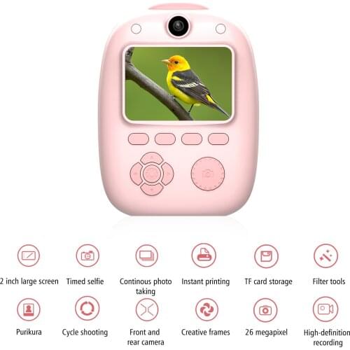 Kids Thermal Instant Print Camera Digital Video Camera 2 Inch High-Definition Large Display Screen 26 MP 32GB TF Card Storage