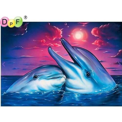 DPF Full Square 5D DIY Diamond Painting Cross Stitch Dolphin Snuggle diamond Embroidery Rhinestone diamond Mosaic painting Gift