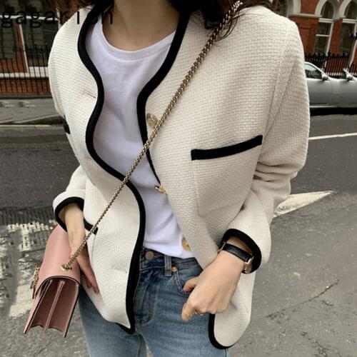 Gagarich Sweet Chic Coat Woman 2021 Autumn Korean Vintage Contrast Color Single Breast Loose Long Sleeves Versatile Short Jacket