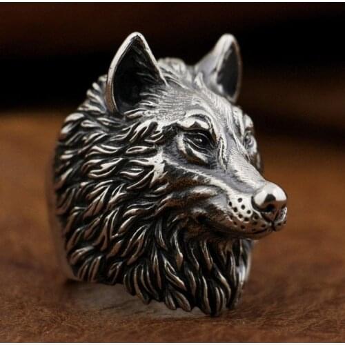 Hot Sale European and American Retro Ancient Egypt Domineering Wolf Head Mens Ring Hip Hop Punk Style Ring Size 7-13 Gothic