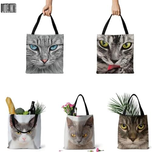 New Harajuku Animal Print Canvas Bag Ladies Casual Shopping Handbag Cute Cat Face Large Capacity Shoulder Bag Female Student