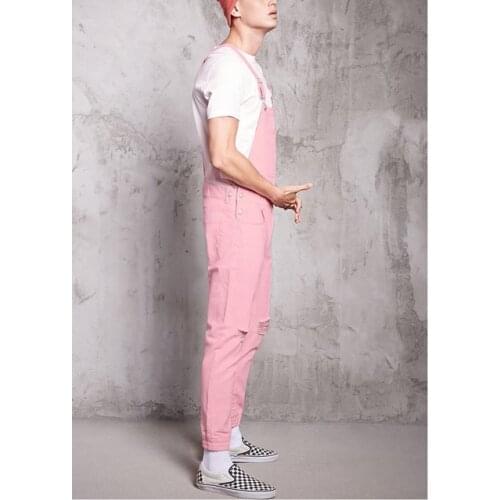 Rompers Mens Jumpsuit 2020 New Fashion Cotton Casual Male Denim Ripped Jeans Pants Pink Overalls conjunto masculino Plus Size