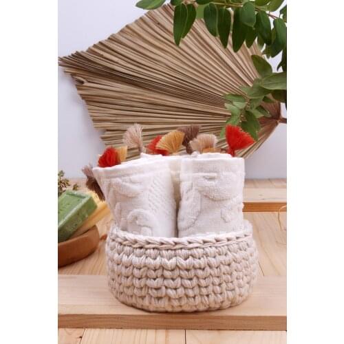 % 100 cotton hand and face towel and hand made basket set for guest fringed 3 pcs luxury cotton towels