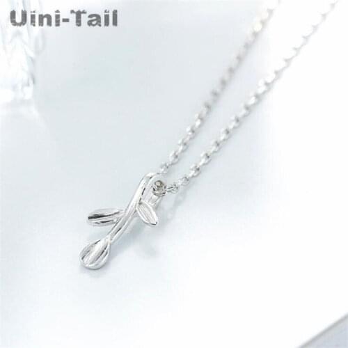 Uini-Tail hot new 925 sterling silver simple leaf pendant necklace fashion tide flow sense leaf jewelry hypoallergenic GN605